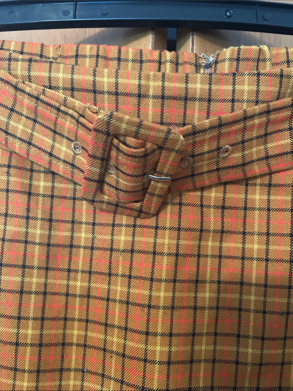 Modcloth Orange Plaid A-Line Skirt with Belt - Picture 3 of 6